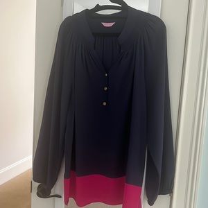 Lilly Pulitzer Long Sleeve ELSA SILK pink/navy blouse.